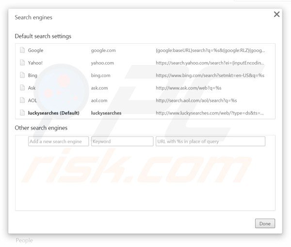 Removendo luckysearches.com do motor de busca padrão do Google Chrome