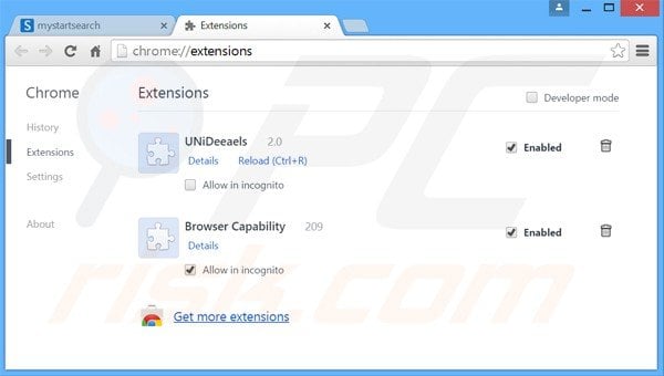 Removendo as extensões relacionadas a luckysearches.com do Google Chrome