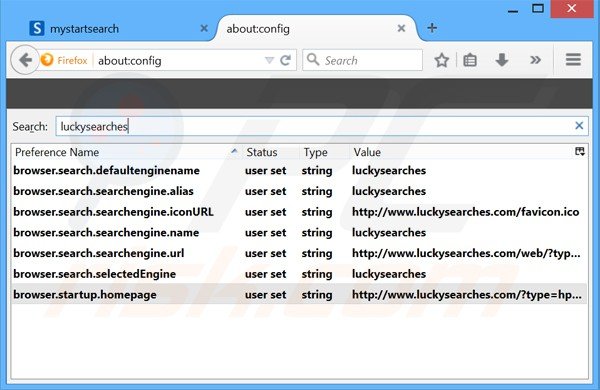 Remover a página inicial luckysearches.com e motor de busca padrão do Mozilla Firefox