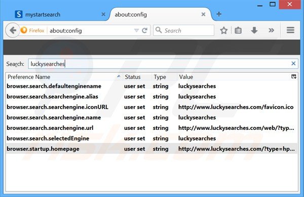 Remover a página inicial luckysearches.com e motor de busca padrão do Mozilla Firefox