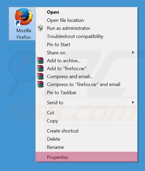 Removendo luckysearches.com do atalho do Mozilla Firefox passo 2