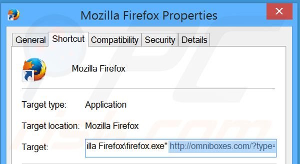  Removendo omniboxes.com do atalho do Mozilla Firefox passo 2