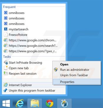 Removendo omniboxes.com do atalho do Internet Explorer passo 1