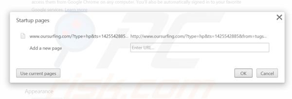 Removendo a página inicial oursurfing.com do Google Chrome