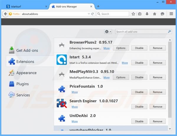 Removendo as extensões relacionadas a oursurfing.com do Mozilla Firefox