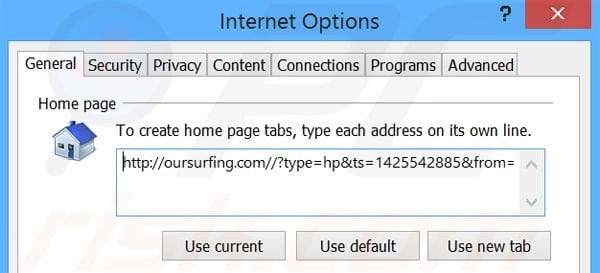 Removendo a página inicial oursurfing.com do Internet Explorer