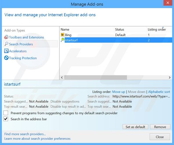 Removendo o motor de busca inicial oursurfing.com do Internet Explorer