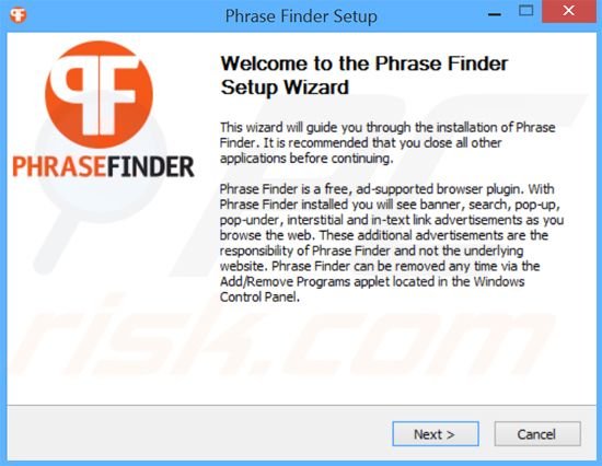 Distribuidor do adware  Phrase Finder