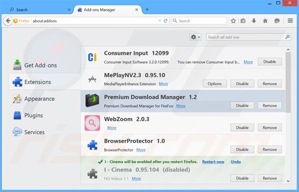 Removendo os anúncios Premium Download Manager do Mozilla Firefox passo 2