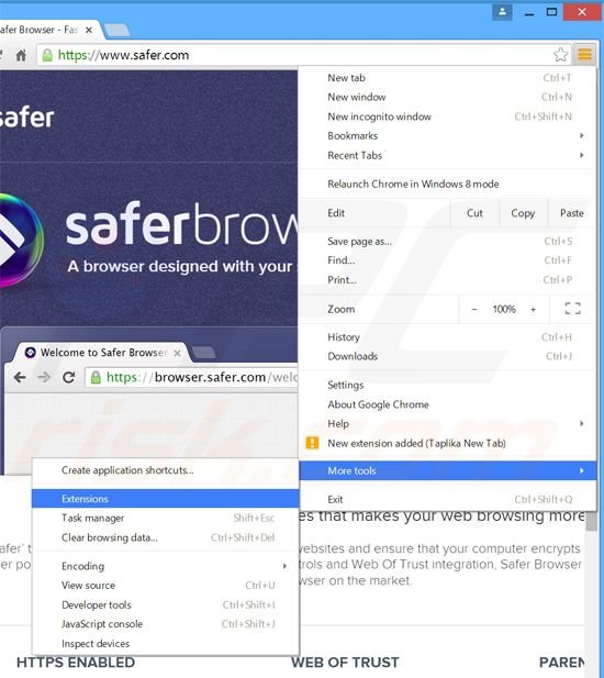 Removendo os redirecionamentos search.safer.com do Google Chrome passo 1