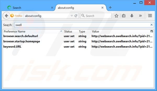 Removendo a página inicial websearch.swellsearch.info e motor de busca padrão do Mozilla Firefox