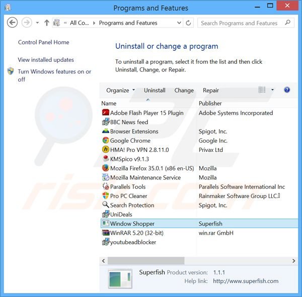 desinstalar o adware VisualDiscovery via Painel de Controlo