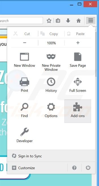 Removendo os anúncios Web Zoom do Mozilla Firefox passo 1