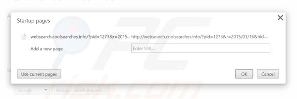 Removendo websearch.coolsearches.info da página inicial do Google Chrome