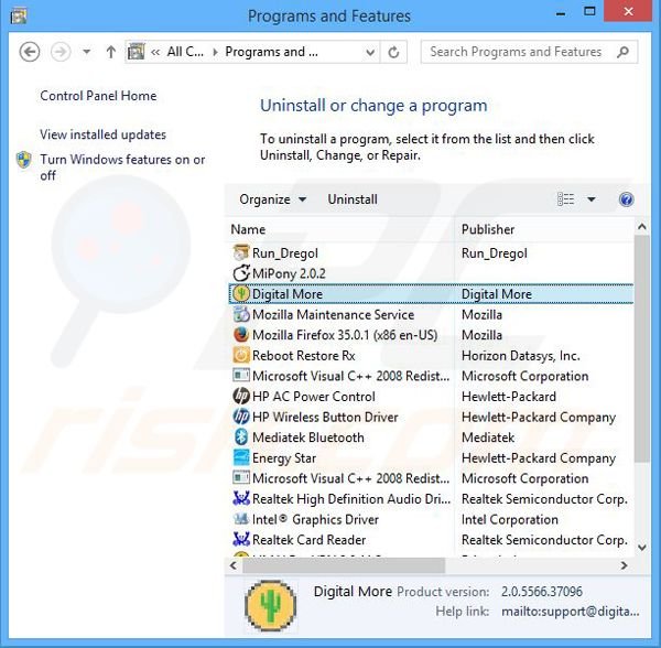 desinstalar o adware Digital More via Painel de Controlo