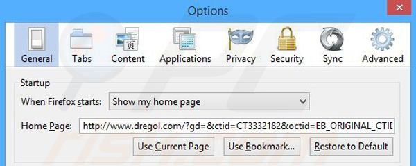 Removendo a página inicial dregol.com do Mozilla Firefox
