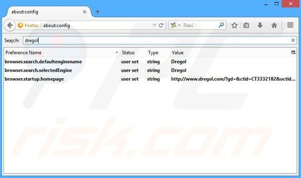Removendo a página inicial dregol.com e motor de busca padrão do Mozilla Firefox