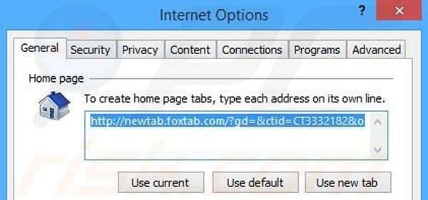 Removendo a página inicial search.foxtab.com do Internet Explorer