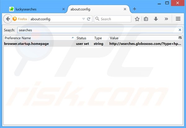 Removendo a página inicial searches.globososo.com e motor de busca padrão do Mozilla Firefox