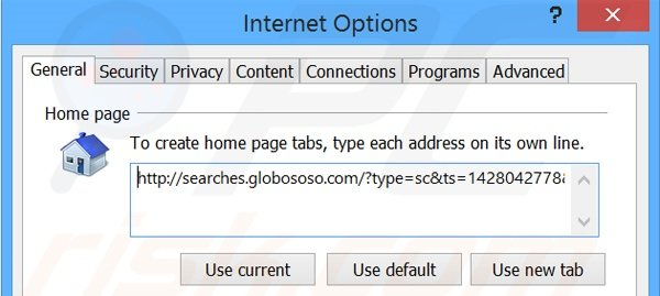 Removendo a página inicial searches.globososo.com do Internet Explorer
