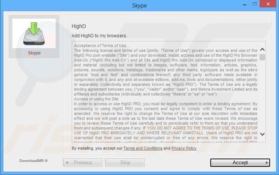 Instalador do adware HDtube