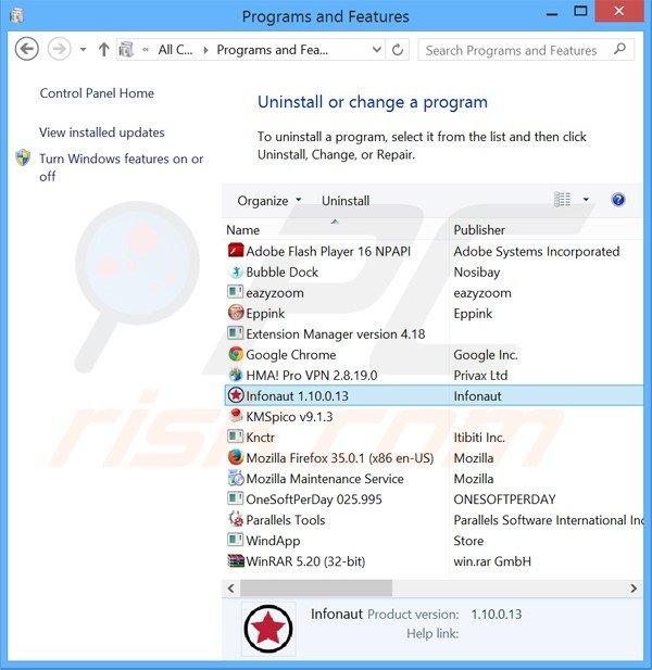 desinstalar o adware infonaut via Painel de Controlo