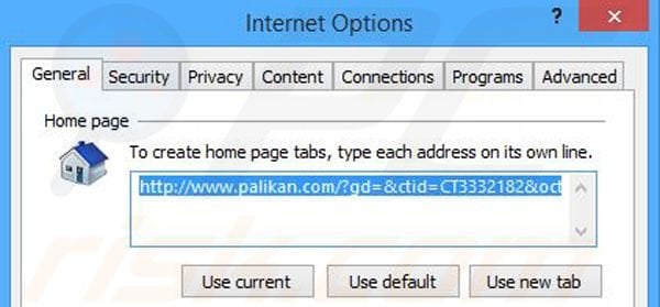 Removendo a página inicial palikan.com do Internet Explorer