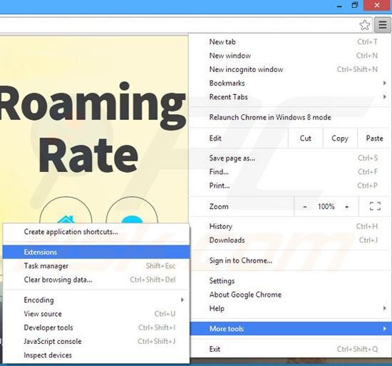 Removendo os anúncios Roaming Rate de Google Chrome passo 1