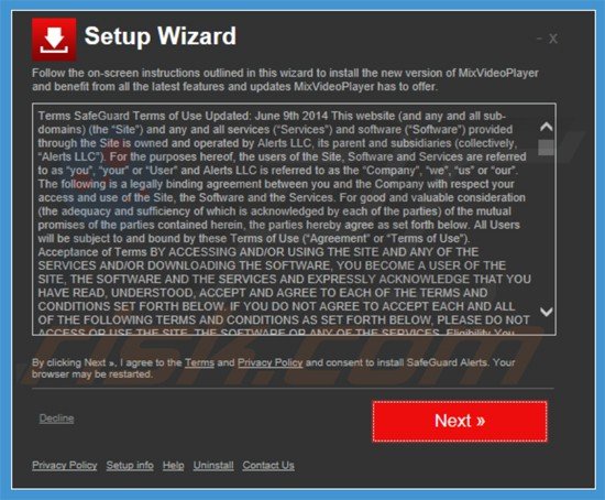 Instalador do adware SafeGuard