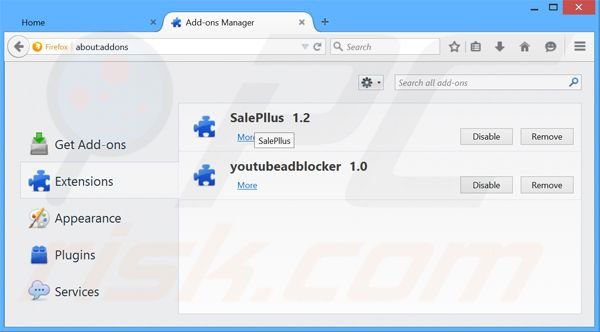 Removendo os anúncios SalePlus do Mozilla Firefox passo 2