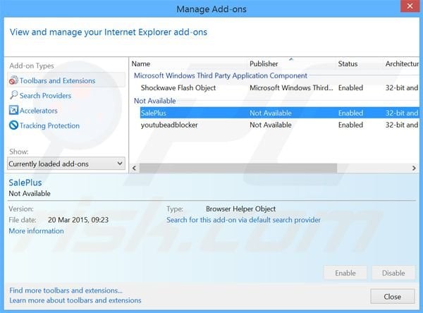 Removendo os anúncios saleplus do Internet Explorer passo 2