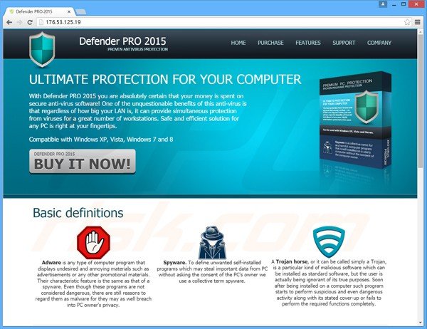website antivirus falso defender 2015 pro