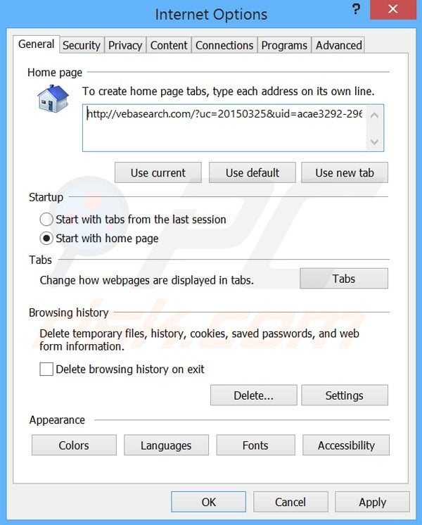 Removendo a página inicial vebasearch.com do Internet Explorer