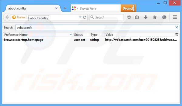 Removendo a página inicial vebasearch.com e motor de busca padrão do Mozilla Firefox
