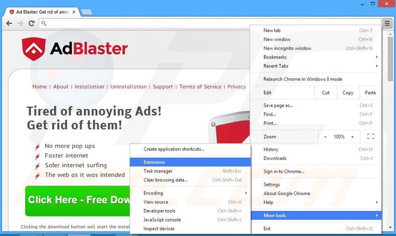 Removendo os anúncios Ad Blaster de Google Chrome passo 1