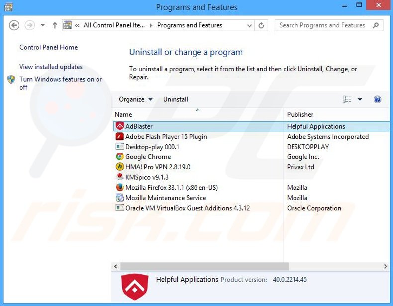 desinstalar o adware Ad Blaster via Painel de Controlo
