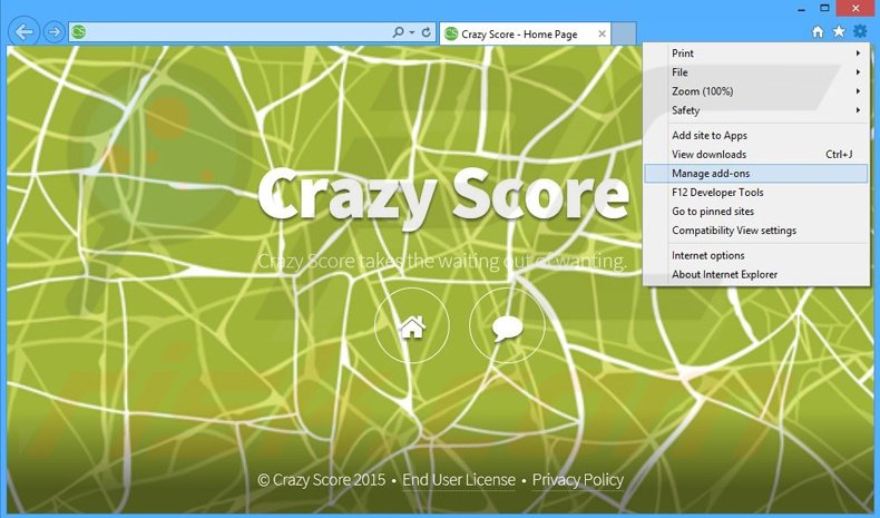 Removendo os anúncios Crazy Score do Internet Explorer passo 1
