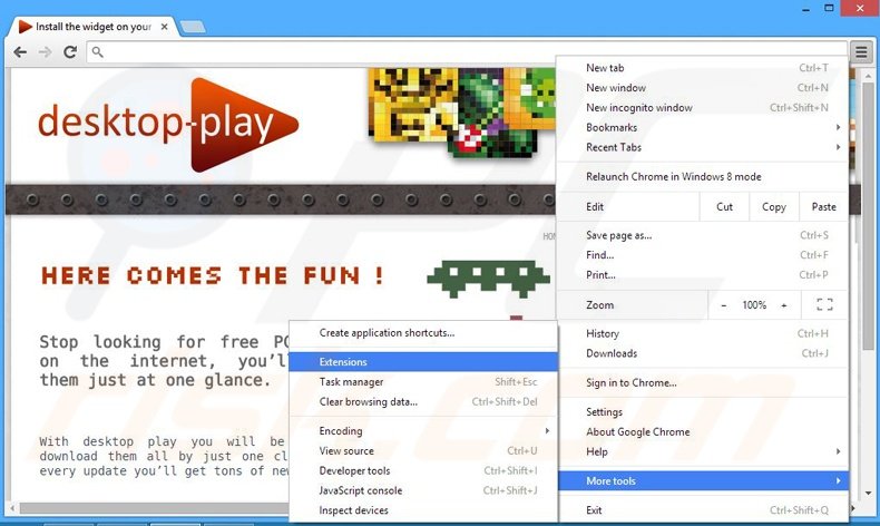 Removendo os anúncios Desktop-play do Google Chrome passo 1