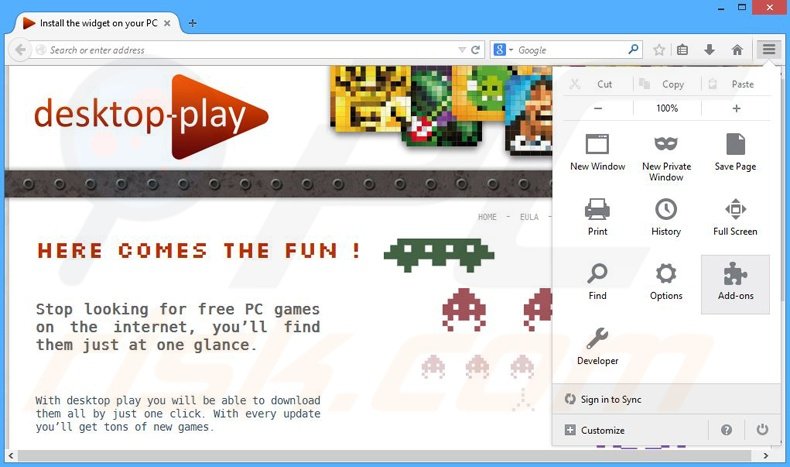 Removendo os “Anúncios por Desktop-play” do Mozilla Firefox passo 1