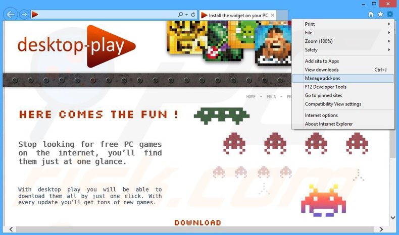 Removendo os anúncios Desktop-play do Internet Explorer passo 1