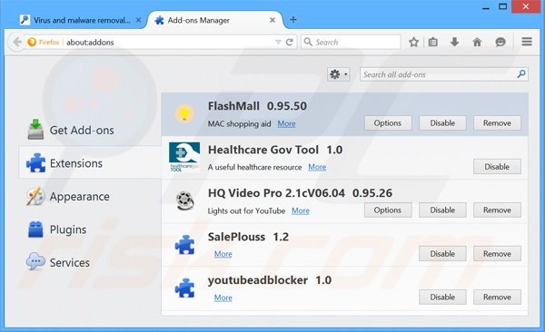 Removendo os anúncios FlashMall do Mozilla Firefox passo 2