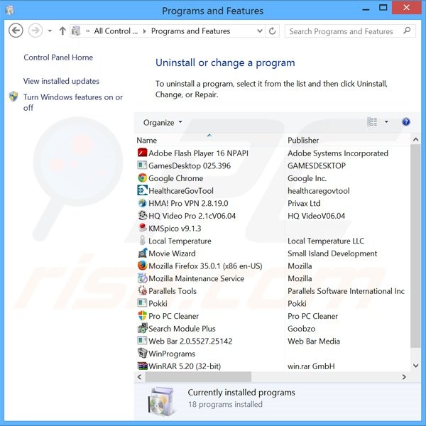 desinstalar o adware FlashMall via Painel de Controlo