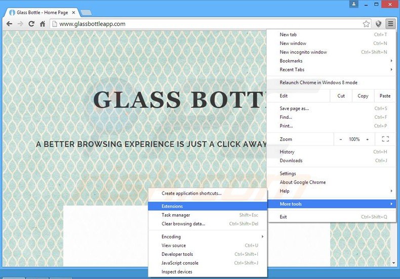 Removendo os anúncios glass bottle de Google Chrome passo 1