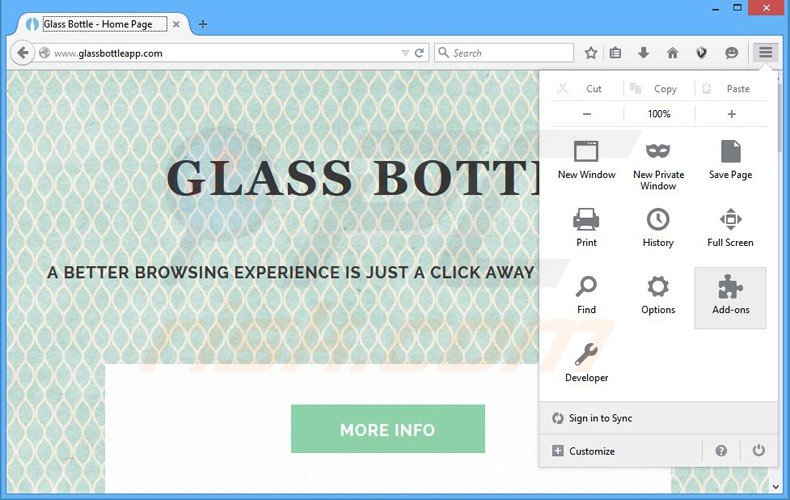 Removendo os anúncios glass bottle do Mozilla Firefox passo 1