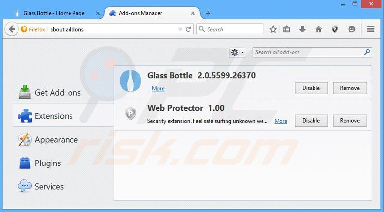 Removendo os anúncios glass bottle do Mozilla Firefox passo 2