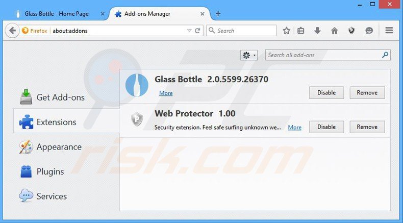 Removendo os anúncios glass bottle do Mozilla Firefox passo 2