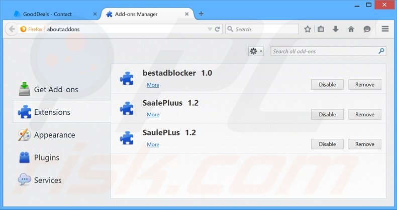Removendo os anúncios GoodDeals do Mozilla Firefox passo 2