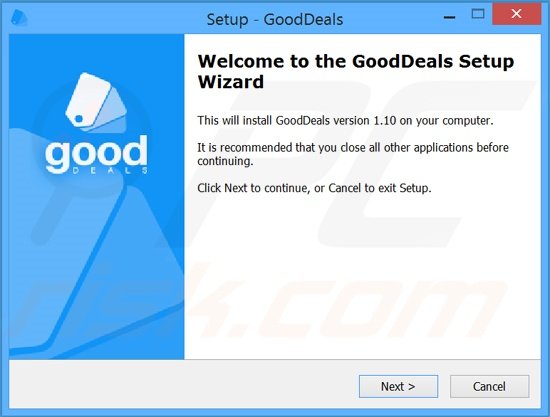 Configuração da instalação usada na distribuição do adware GoodDeals