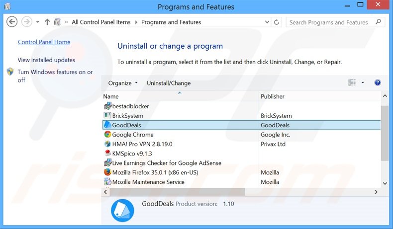 desinstalar o adware GoodDeals via Painel de Controlo