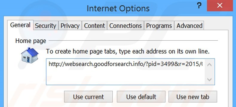 Removendo a página inicial websearch.goodforsearch.info do Internet Explorer